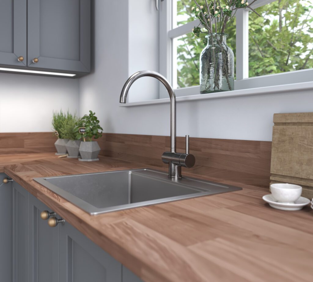 Senses 'Natural Walnut' Kitchen Upstand Available from Rearo