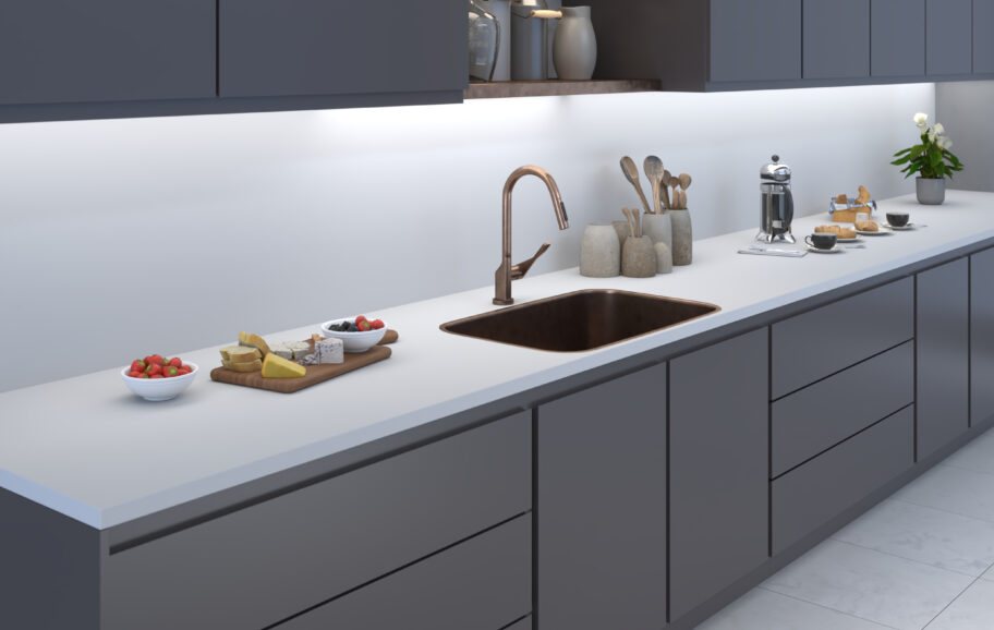Senses fenix bianco kos white kitchen splashback clearance angle
