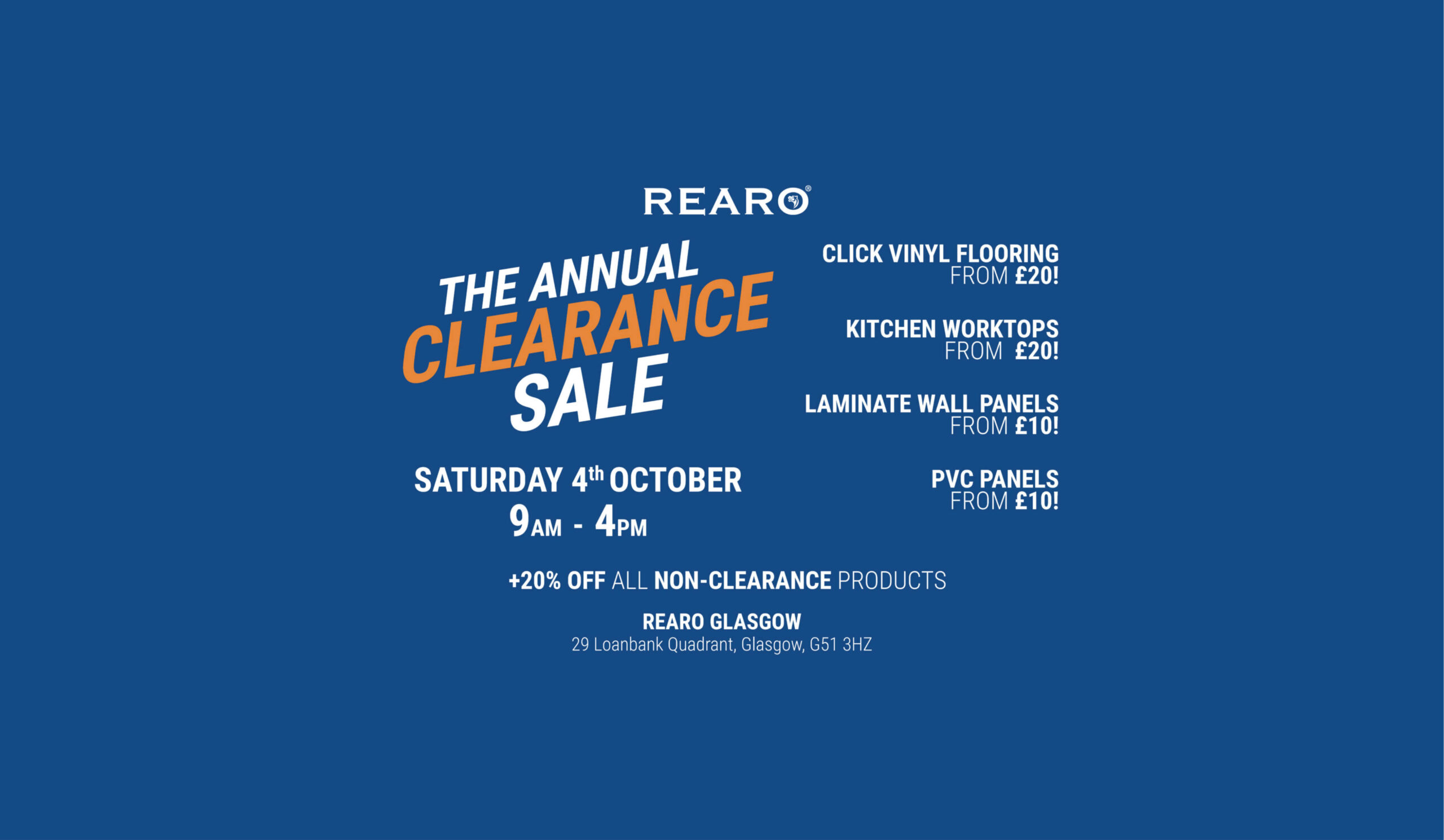 Rearo Annual Clearance Sale Glasgow Banner