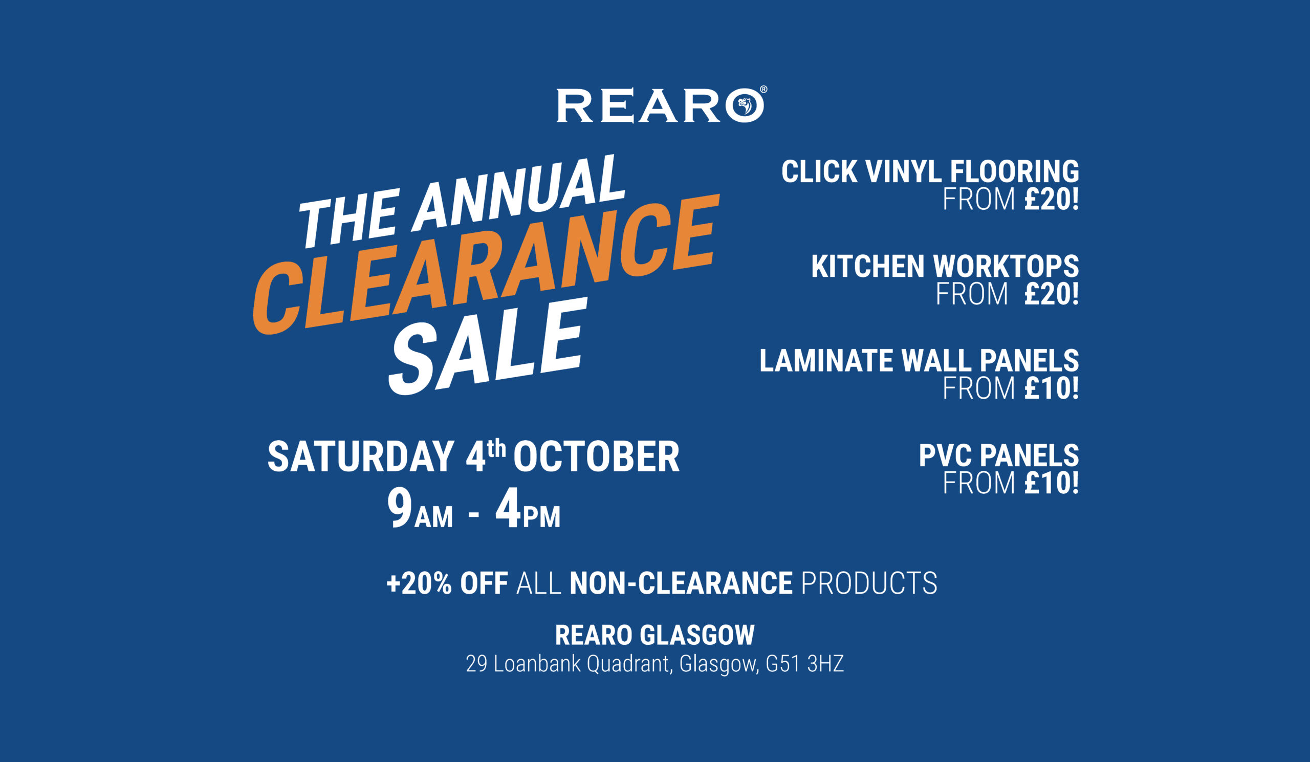 Rearo Annual Clearance Sale Glasgow Banner