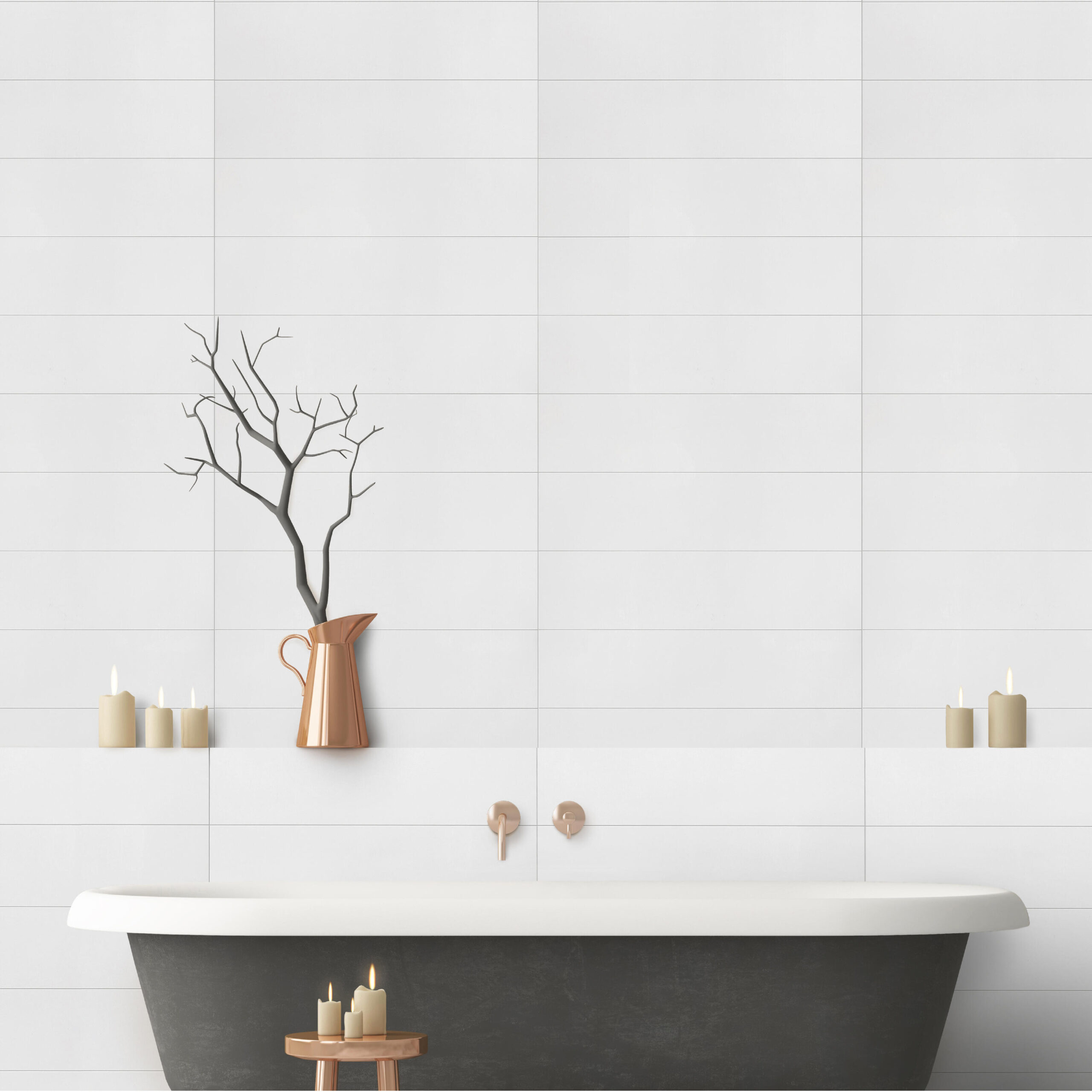 Wall&Water Snow White Bathroom Wall Panel (Tile effect - 600 x150mm)