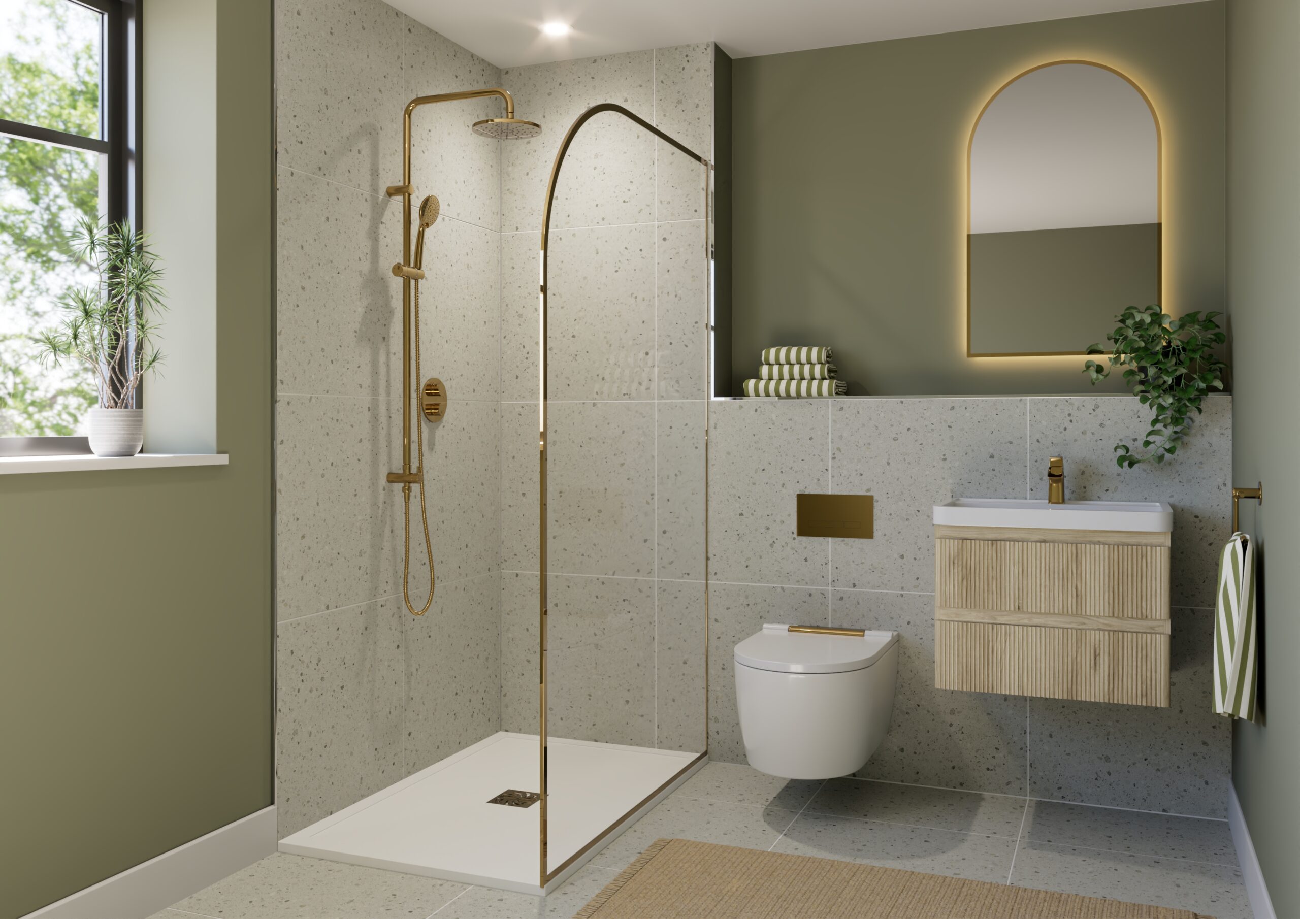 Lyngdal Bianco Terrazzo 60 x 60cm tile effect wall panel roomset