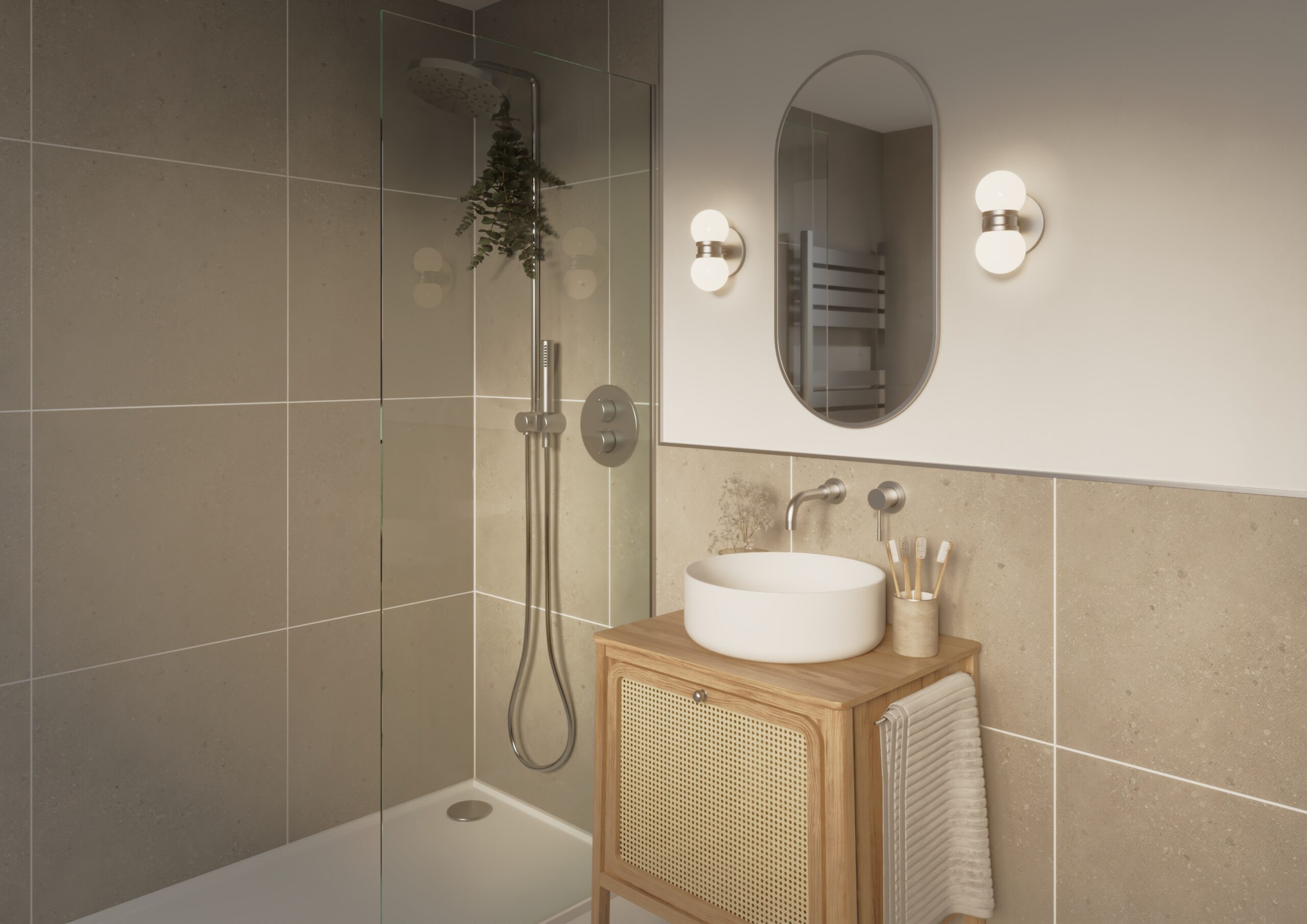 Lyngdal Delamora 60 x 60cm tile effect wall panel roomset