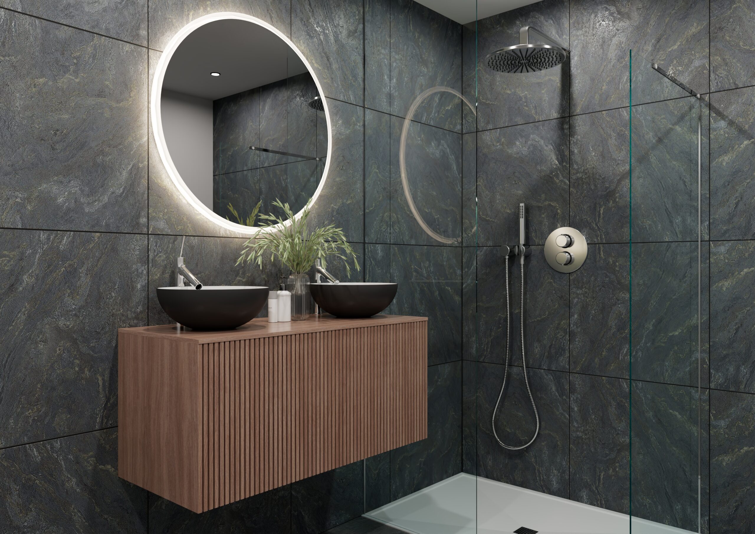 Lyngdal Varden 60 x 60cm tile effect bathroom wall panel roomset